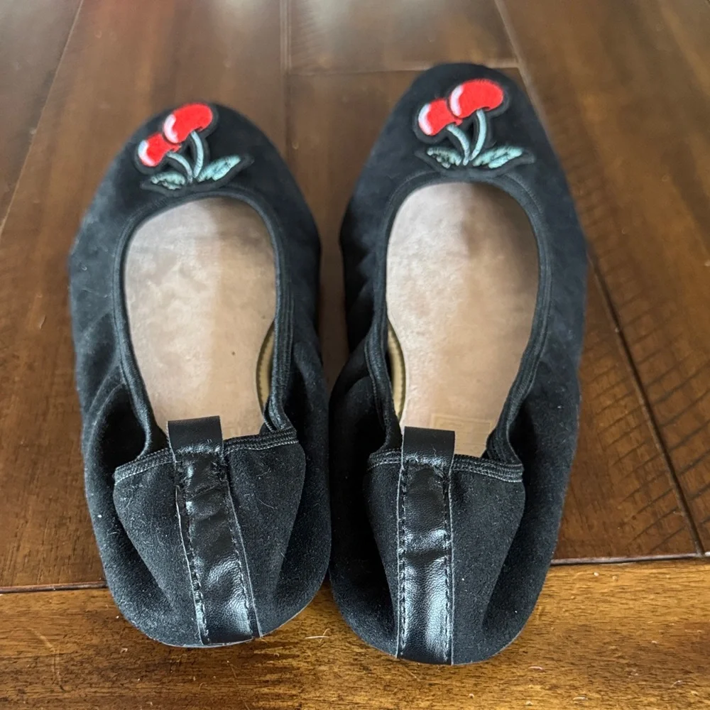 Chic Black Flats with Cherry Embroidery